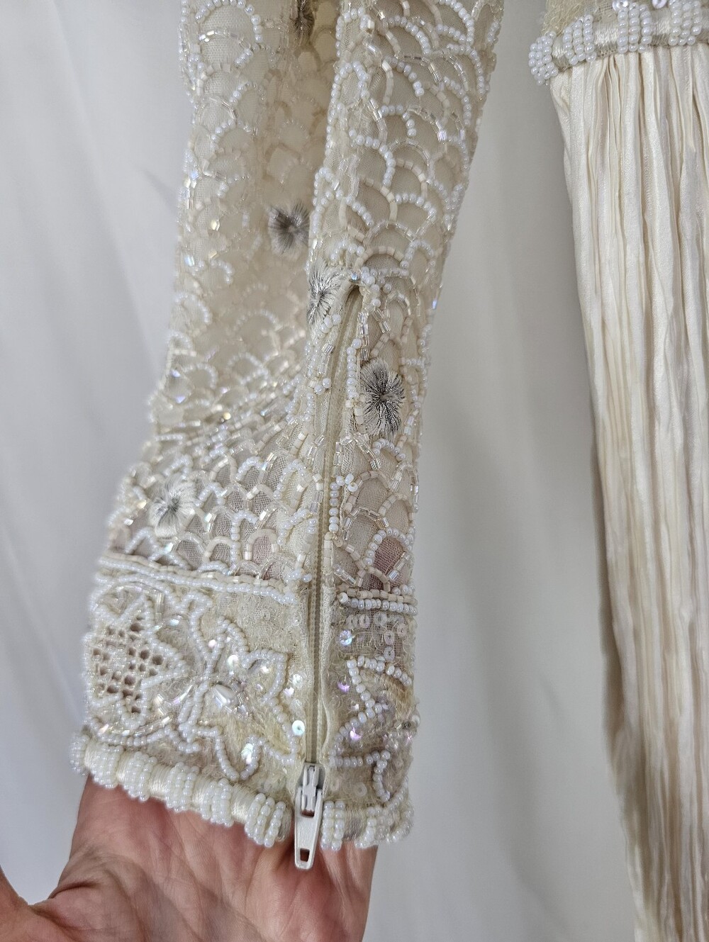Vintage Mary McFadden Couture Beaded Gown 80s Cream Marii Pleat Stunning Rare - Picture 8 of 16